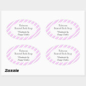 Roze Witte Strepen Aangepaste Zeep- of Receptstick Ovale Sticker (Vel)