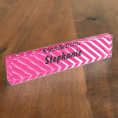 Roze witte strepen Art Aangepaste naam Cute Gift F Naambordje (Zijkant)