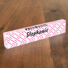 Roze witte strepen Art Aangepaste naam Cute Gift F Naambordje