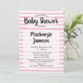 Roze witte strepen Baby shower Invitation Girl Kaart (Staand voorkant)