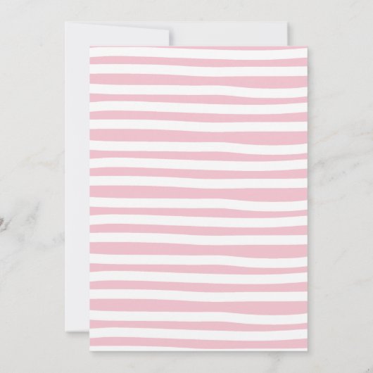 Roze witte strepen Baby shower Invitation Girl Kaart (Achterkant)