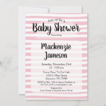 Roze witte strepen Baby shower Invitation Girl