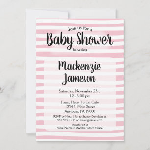 Roze witte strepen Baby shower Invitation Girl Kaart