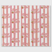 Roze Witte Strepen Berry 1e verjaardag Aardbei Cadeaupapier (Vlak)