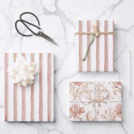 Roze Witte Strepen Bruidsdouche Inpakpapier Vel