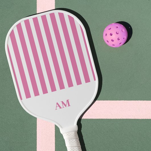 Roze & Witte Strepen Country Club Monogram Pickleball Paddle