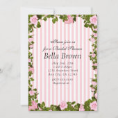 Roze & witte strepen Elegant Roos Chic Invitations Kaart (Voorkant)
