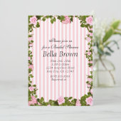 Roze & witte strepen Elegant Roos Chic Invitations Kaart (Staand voorkant)