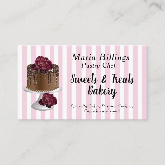 Roze witte strepen en gaffelkook visitekaartje (Voorkant)