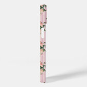 Roze Witte Strepen en Slingerende Rozen Monogram Case-Mate iPhone Case (Achterkant / Rechts)