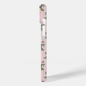 Roze Witte Strepen en Slingerende Rozen Monogram Case-Mate iPhone Case (Achterkant / Links)