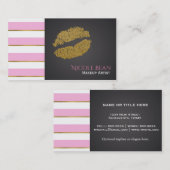 Roze Witte Strepen Faux Gold Shine Lips Chique Visitekaartje (Voorkant / Achterkant)