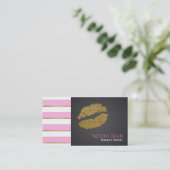 Roze Witte Strepen Faux Gold Shine Lips Chique Visitekaartje (Staand voorkant)