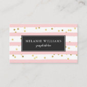 Roze witte strepen Gold Polka Dots Visitekaartje (Voorkant)