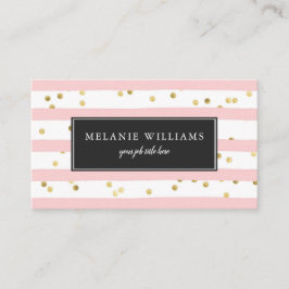 Roze witte strepen Gold Polka Dots Visitekaartje