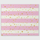 Roze Witte Strepen Gouden Stippen Cadeaupapier (Vlak)