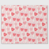  roze witte strepen Harten Valentijnsdag Cadeaupapier (Vlak)