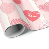  roze witte strepen Harten Valentijnsdag Cadeaupapier (Rol Hoek)