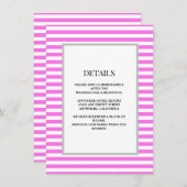 Roze/witte strepen ingelijste bruiloft details informatiekaartje (Voorkant / Achterkant)