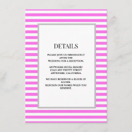 Roze/witte strepen ingelijste bruiloft details informatiekaartje