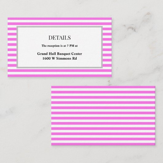 Roze/witte strepen ingelijste bruiloft details informatiekaartje (Voorkant / Achterkant)