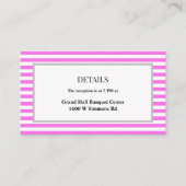 Roze/witte strepen ingelijste bruiloft details informatiekaartje (Voorkant)