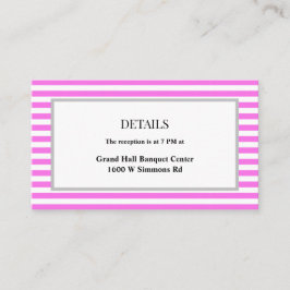 Roze/witte strepen ingelijste bruiloft details informatiekaartje
