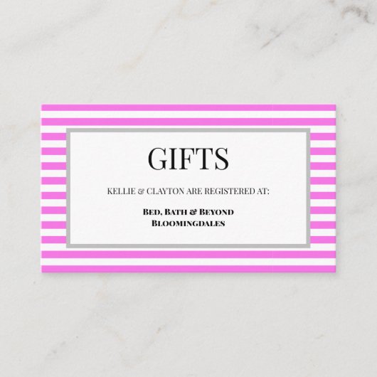 Roze/Witte Strepen Ingelijste Gift Registry Informatiekaartje (Voorkant)