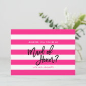 Roze witte strepen, je wordt mijn bruidsmeisje kaart (Staand voorkant)
