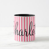 Roze witte strepen met aangepaste naam mok (Midden)