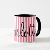 Roze witte strepen met aangepaste naam mok (Voorkant rechts)