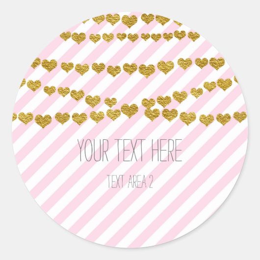 Roze & witte strepen met gouden harten Stickers (Voorkant)