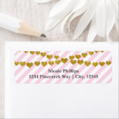 Roze & Witte Strepen met Gouden Hartenetiketten Etiket (Insitu)