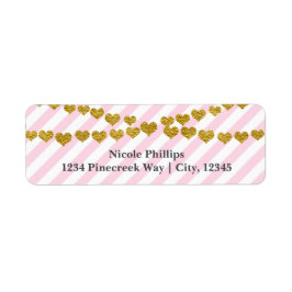 Roze & Witte Strepen met Gouden Hartenetiketten Etiket