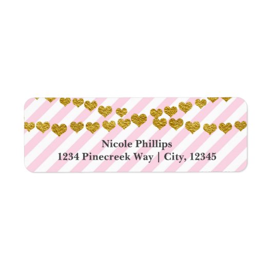 Roze & Witte Strepen met Gouden Hartenetiketten Etiket (Voorkant)