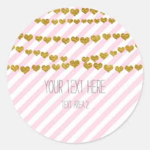 Roze & Witte Strepen met Gouden Hartjes Stickers