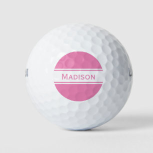Roze witte strepen Naam Monogram Golfballen