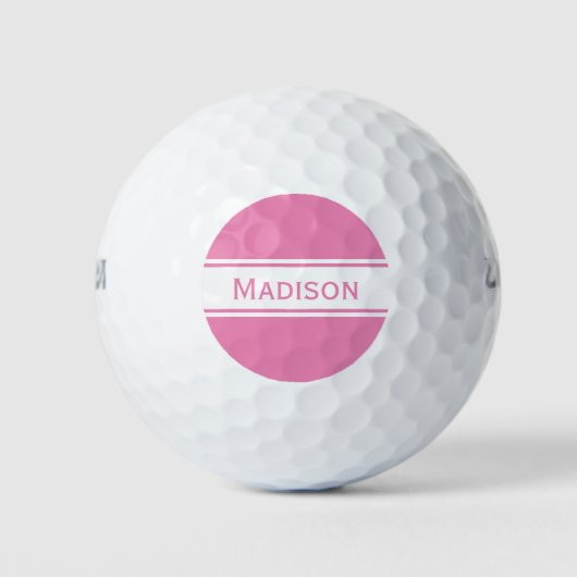 Roze witte strepen Naam Monogram Golfballen (Voorkant)