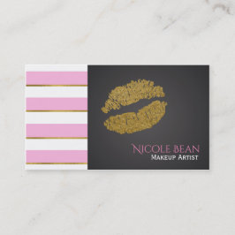 Roze Witte Strepen Nep Goud Glans Lippen Chic Visitekaartje