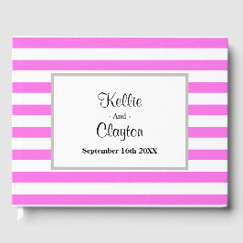 Roze/Witte Strepen Omlijst Trouwfeest Gastenboek