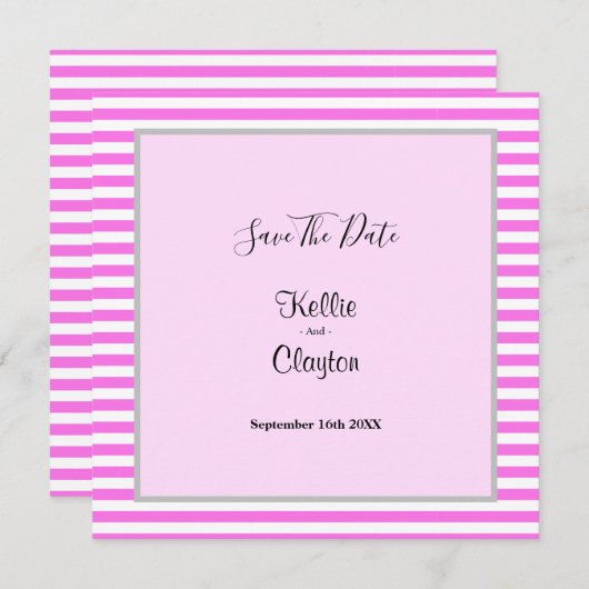 Roze/witte strepen omwoeld save the date (Voorkant / Achterkant)