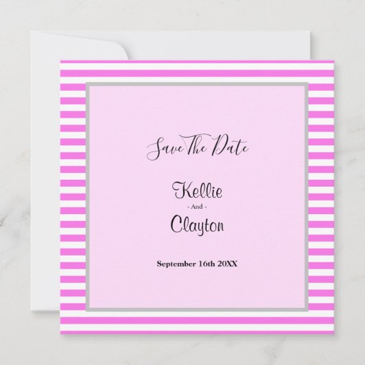 Roze/witte strepen omwoeld save the date (Voorkant)