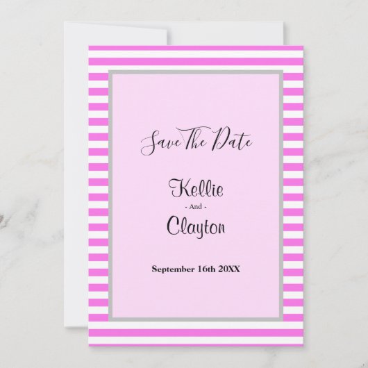 Roze/witte strepen omwoeld save the date (Voorkant)