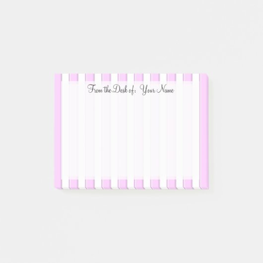 Roze Witte Strepen Patroon 4" x 3" Stickies Post-it® Notes (Voorkant)