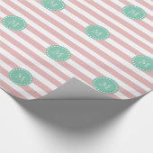 Roze witte strepen Patroon, Mint Groen Monogram Cadeaupapier (Hoek)