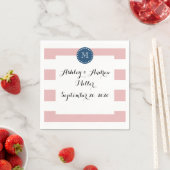 Roze witte strepen Patroon, Navy Blue Monogram Servet (Insitu)