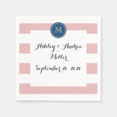 Roze witte strepen Patroon, Navy Blue Monogram Servet (Voorkant)
