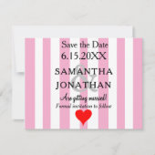Roze Witte Strepen Rode Hart Trouwen Save the Date (Voorkant)