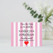 Roze Witte Strepen Rode Hart Trouwen Save the Date (Staand voorkant)