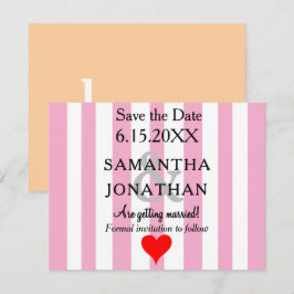 Roze Witte Strepen Rode Hart Trouwen Save the Date